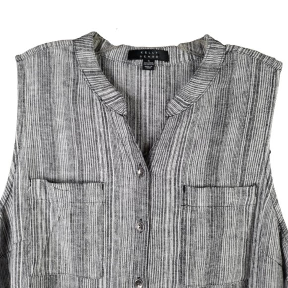 Kelly Renee Womens Linen Blend Striped Sleeveless Black/White Shorts Romper Sz S - Picture 4 of 11